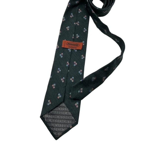 MISSONI Green Geometric Silk Wool LUXURY Tie ITALY - Picture 2 of 4